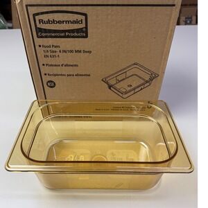 Rubbermaid Commercial 1/4 Size Food Pan 4 In Deep Amber FG211P00AMBR NSF 6 Pack